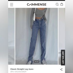 Commense straight leg split hem blue jean